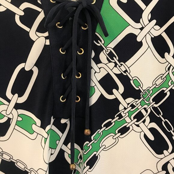 Tory Burch dress women's S collar navy/green silk nautical preppy Retro luxury - Picture 2 of 7
